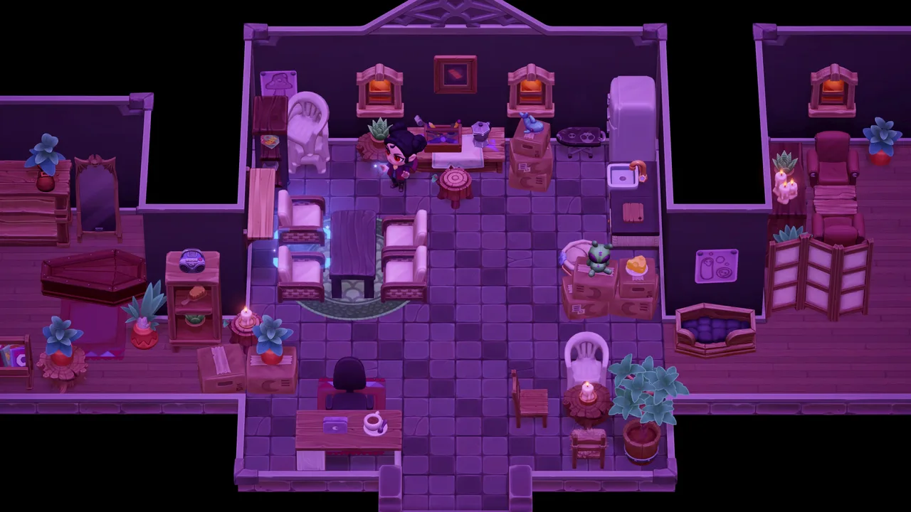 Ein möbliertes Mehrzimmer-Cottage-Interieur in Moonlight Peaks, im gemütlich-gotischen Stil, gebaut von den Environment-Künstlern des Studios.