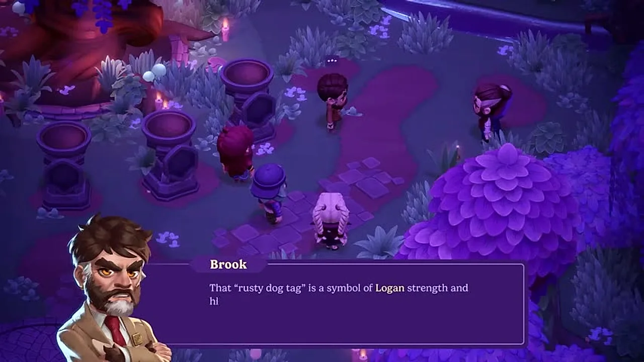 Brook konfrontiert die Gruppe im Crest Garden mit dem vermissten Logan Crest während der Quest „Spannung im Crest Garden“ in Moonlight Peaks.